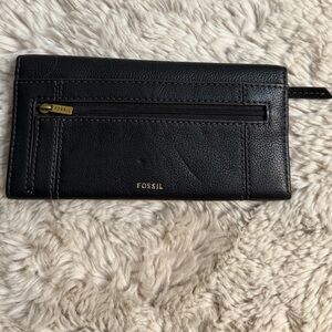 NWT Fossil Black Leather Flap Wallet Bi Fold